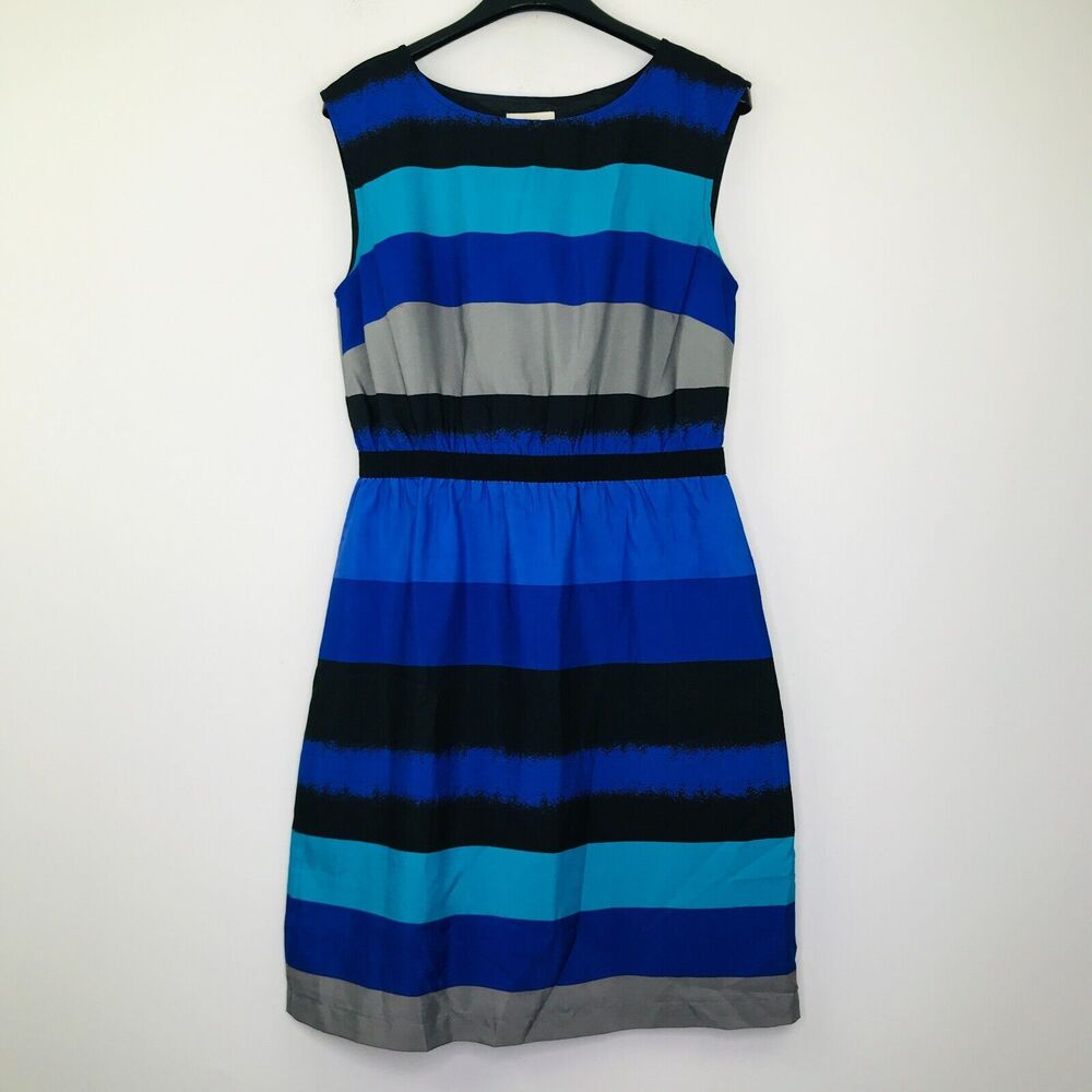 LOFT Women's Small Dress Blue Striped Sleeveless Lined Blouson A-Line BM15